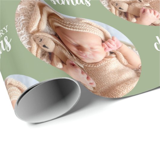 Aangepaste Groene Kerst Foto Cirkel Inpakpapier (Rol Hoek)