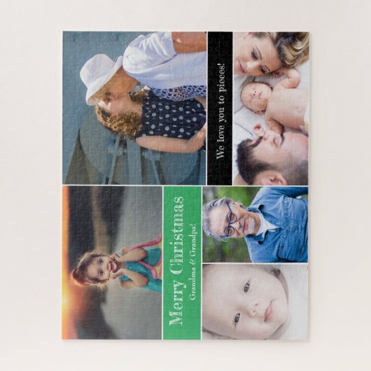 Aangepaste groene kerst met kleinma en opa legpuzzel (Verticaal)