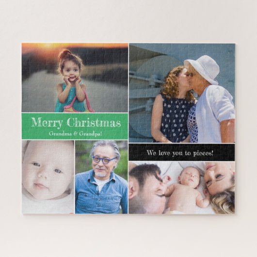 Aangepaste groene kerst met kleinma en opa legpuzzel (Horizontaal)