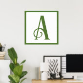 Aangepaste groene letter A monogram retro kinderka Poster (Thuiskantoor)