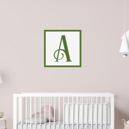 Aangepaste groene letter A monogram retro kinderka Poster