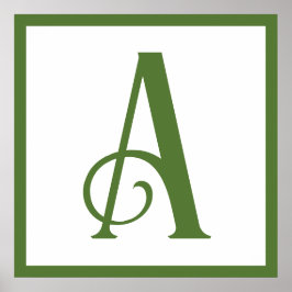 Aangepaste groene letter A monogram retro kinderka Poster