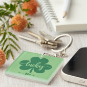 Aangepaste Groene Lucky Clover St. Patrick Dag ron Sleutelhanger (Voorkant Rechts)