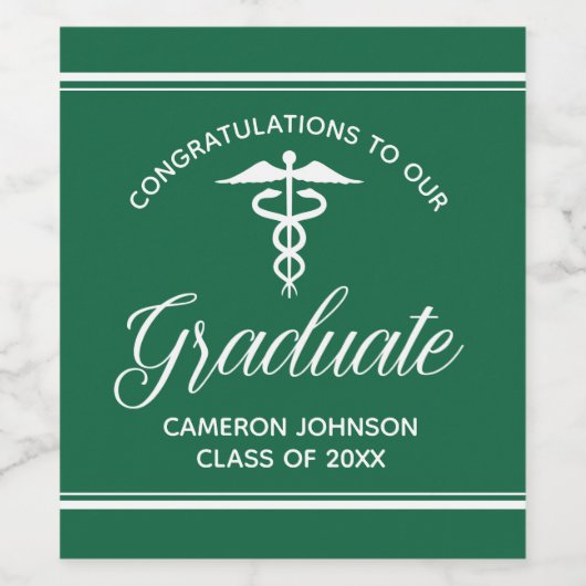 Aangepaste groene medische school afstudeerfeest wijn etiket (Enkel label)