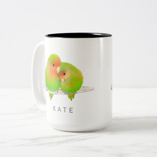 Aangepaste groene parrots Lovevogels Bird Mok (Voorkant links)