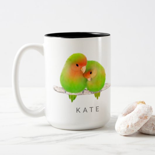 Aangepaste groene parrots Lovevogels Bird Mok (Met donut)