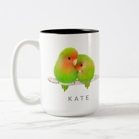 Aangepaste groene parrots Lovevogels Bird Mok (Links)
