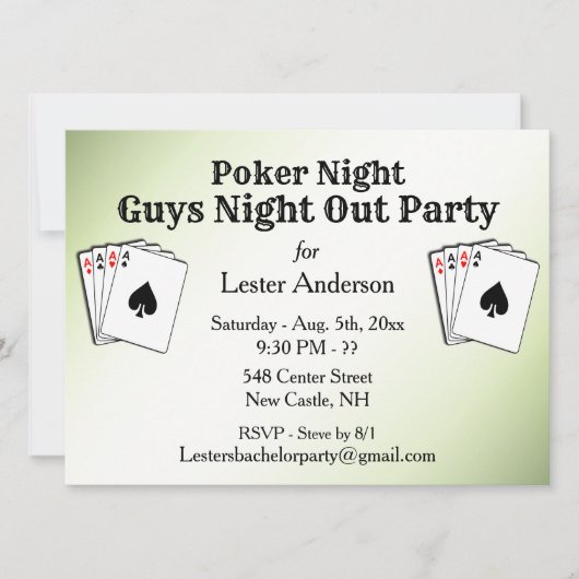 Aangepaste groene pokeravond-feestuitnodiging kaart (Voorkant)