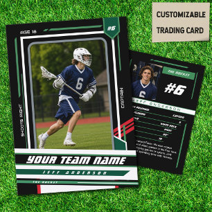 Aangepaste groene & rode lacrosse-spelerkaart contactkaartje
