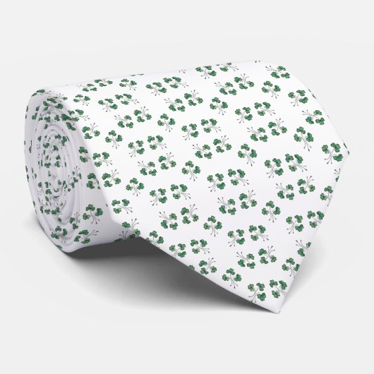 Aangepaste Groene Shamrocks Patroon op Witte strop Stropdas (Opgerold)