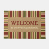 Aangepaste groene strepen met rode strepen Welkom Deurmat (Voorkant)