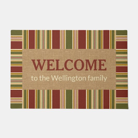 Aangepaste groene strepen met rode strepen Welkom Deurmat (Voorkant)
