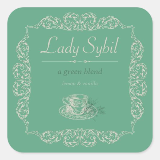 aangepaste groene theelabel vierkante sticker (Voorkant)