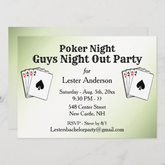 Aangepaste groene titel Poker Night-feestuitnodigi Kaart (Voorkant / Achterkant)