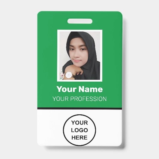 Aangepaste groene werknemersfoto, streepjescode, L Badge (Front)