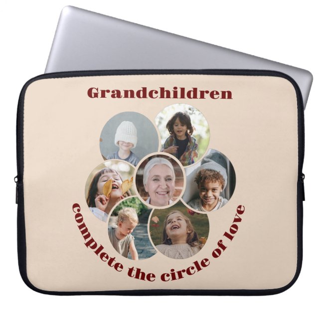 Aangepaste Grootmoeder / kinderen 7 Cirkel Fotocol Laptop Sleeve (Voorkant)