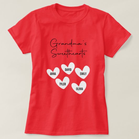 Aangepaste grootmoeder met grootkinderen naam t-shirt (Design voorkant)