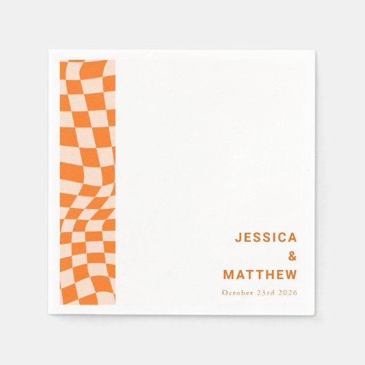 Aangepaste Groovy Retro Sinaasappel Checkerboard W Servet (Voorkant)