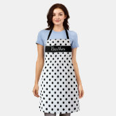Aangepaste grote zwarte en witte polkadots keuken schort (Gedragen)