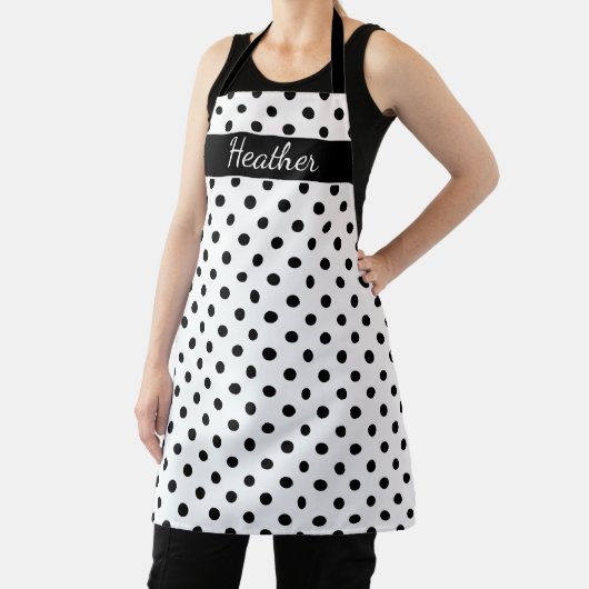 Aangepaste grote zwarte en witte polkadots keuken schort (Insitu)