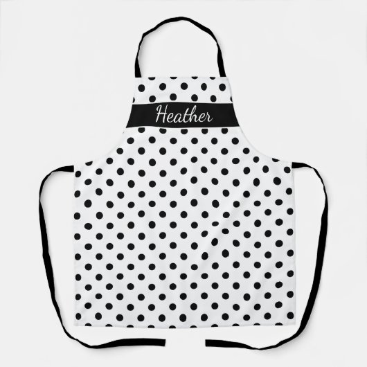 Aangepaste grote zwarte en witte polkadots keuken schort (Voorkant)