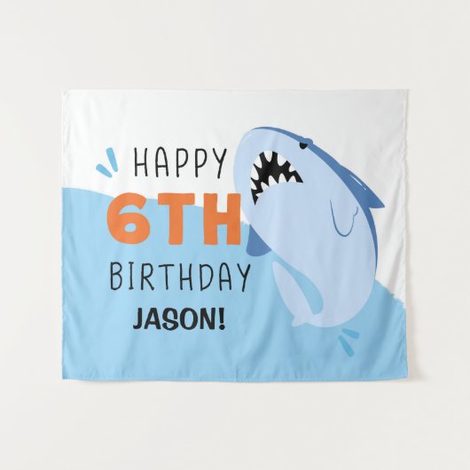 Aangepaste haaien-achtergrond voor 6e verjaardag v wandkleed (Voorkant (horizontaal))
