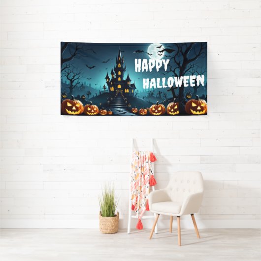 Aangepaste Halloween Banner, Fright Night Gothic Spandoek (Insitu)