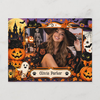 Aangepaste Halloween-kattenfotokaart voor kattenli Feestdagenkaart
