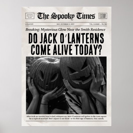 Aangepaste Halloween krant Wall Art Jack O'Lantern Poster (Voorkant)