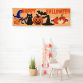 Aangepaste Halloween Party Banners, Zwarte Kat Pom Spandoek (Insitu)