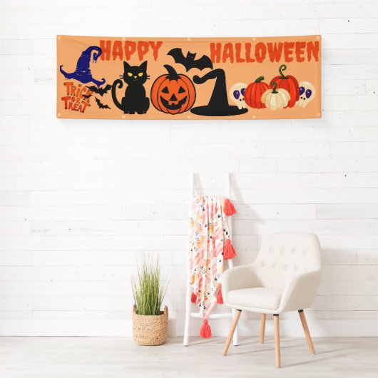 Aangepaste Halloween Party Banners, Zwarte Kat Pom Spandoek (Insitu)