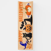 Aangepaste Halloween Party Banners, Zwarte Kat Pom Spandoek (Verticaal)