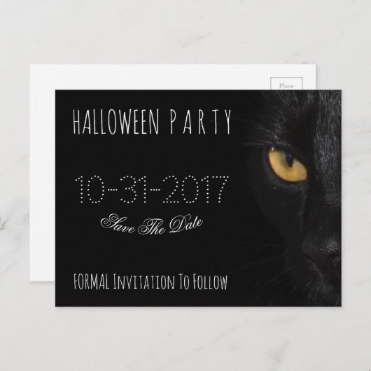 Aangepaste Halloween Party Bewaar de datum Black C Aankondigingskaart (Voorkant / Achterkant)