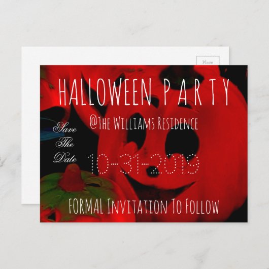 Aangepaste Halloween Party Bewaar de datum Pompoen Aankondigingskaart (Voorkant / Achterkant)