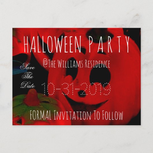 Aangepaste Halloween Party Bewaar de datum Pompoen Aankondigingskaart (Voorkant)