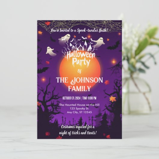 Aangepaste Halloween Party met Spooky Ghosts en Mo Kaart (Staand voorkant)