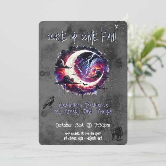 Aangepaste Halloween Party Nodig Creepy Moon uit Kaart (Staand voorkant)