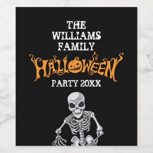 Aangepaste Halloween Party Skeleton Zwart Wijn Etiket (Enkel label)