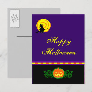 Aangepaste Halloween Pompoen Heks Ansichtkaart Briefkaart