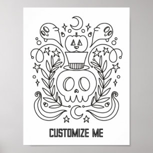 Aangepaste Halloween schedel & pompoen kleurplaat Poster