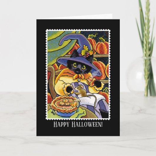 Aangepaste Halloween Taart Heks Black Cat Mouse Ka Kaart (Voorkant)