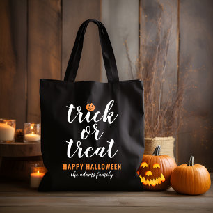 Aangepaste halloween trick or treat modern script draagtas