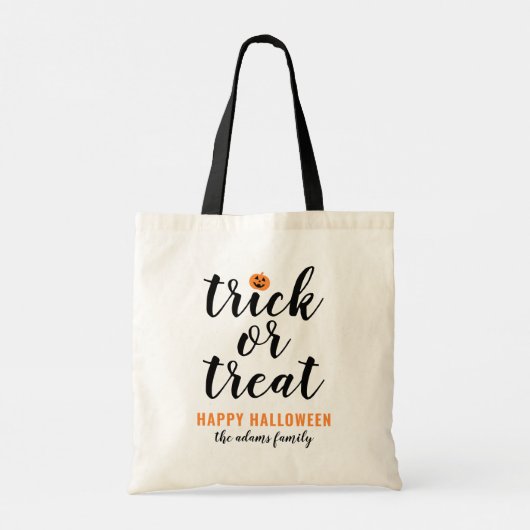 Aangepaste halloween trick or treat modern script tote bag (Achterkant)
