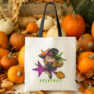 Aangepaste Halloween Trick or treat Witch White St Tote Bag