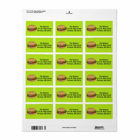 Aangepaste Hamburger-labels Etiket (Full Sheet)