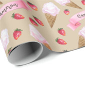 Aangepaste Hand-Geïllustreerde Aardbei Ice Cream C Cadeaupapier (Rol Hoek)