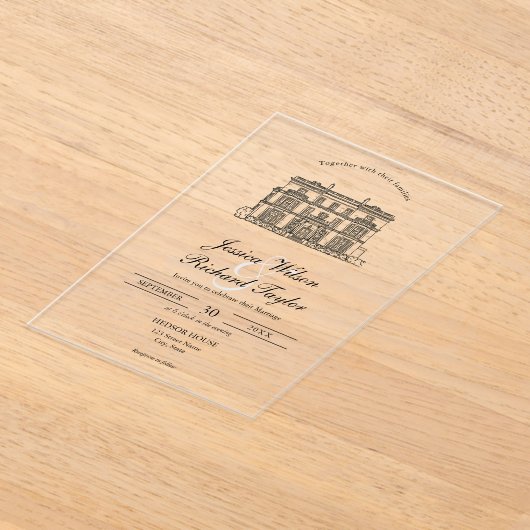 Aangepaste Hand getrokken Locatie Manor Illustrati Acryl Uitnodigingen (Laagn)