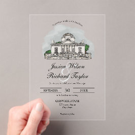 Aangepaste Hand getrokken Locatie Manor Illustrati Acryl Uitnodigingen