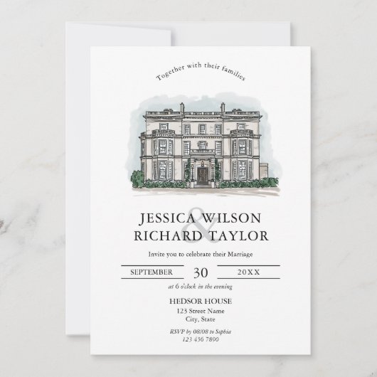 Aangepaste Hand getrokken Locatie Manor Illustrati Kaart (Voorkant)