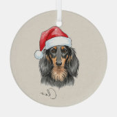 Aangepaste Hand Getrokken Teckel Portret en Naam Glas Ornament (Achterkant)